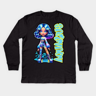 Aquarius Dollz Zodiac Birthday Baddie Aesthetic Kids Long Sleeve T-Shirt